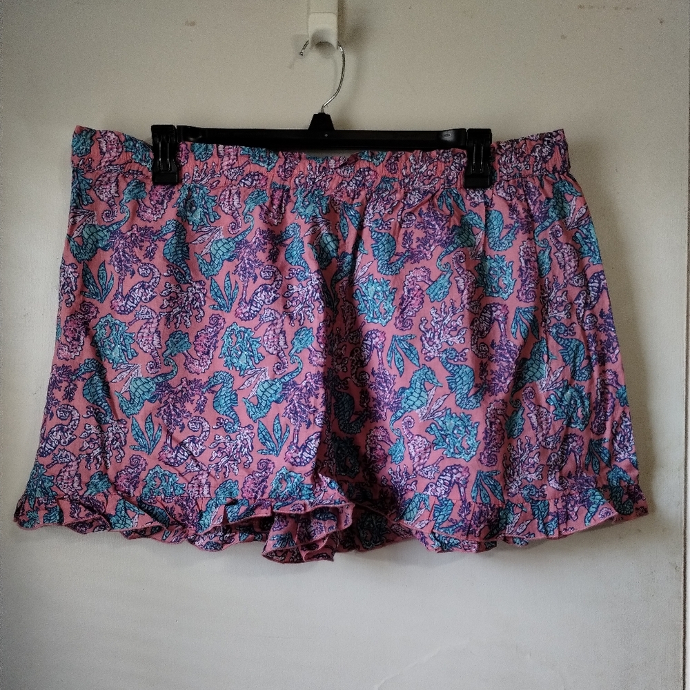 Simply Southern Pink and Teal Seahorse Floral Athletic Shorts